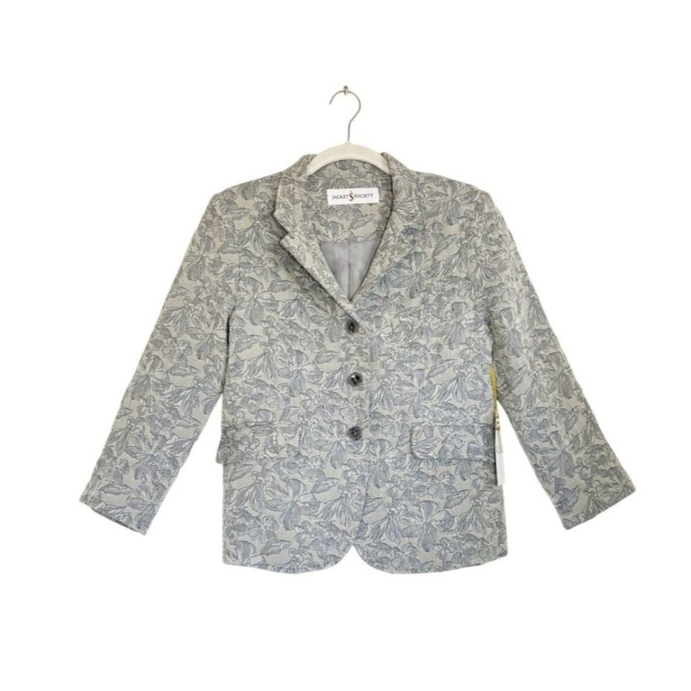 Jacket Society Women's Joy Floral Jacquard Jacket in Gray / Blue - Sz M - NWT